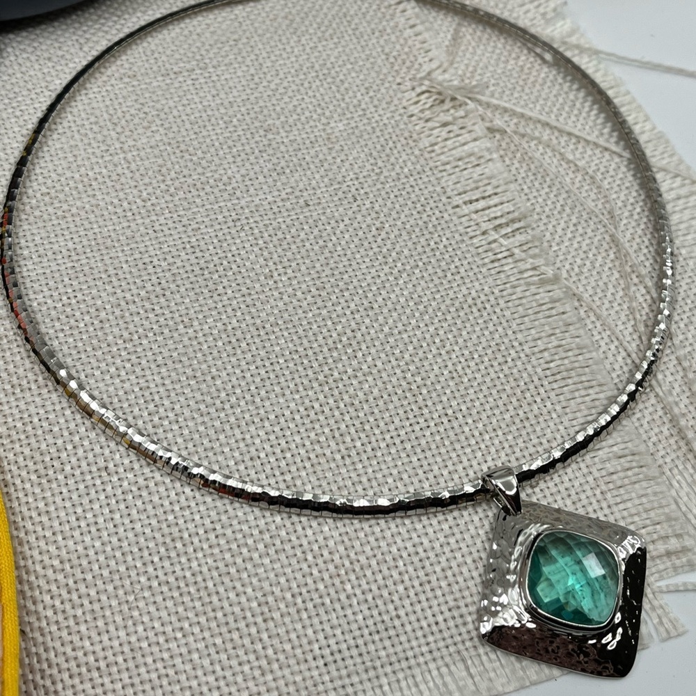 925 Italy Platinum Over Sterling Silver Hammered Pendant Necklace – 26.2g - Picture 10 of 17